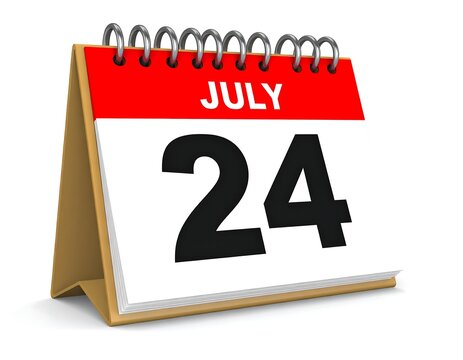 A desktop calendar showing July 24