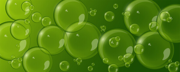 Realistic water droplets on a transparent green window. Vector illustrations
