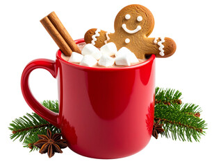 Holiday Mug with Gingerbread Man Dipped Inside, isolated on a transparent background.