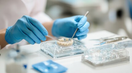 Fototapeta premium First-person View of Dental Impression Tray Preparation in Clinic Setting