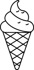 Black and White Ice Cream Cone Illustration Minimalist Food Line Art Vector