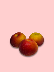 Three fresh apples on a pink background. Fruit event banner. National Apple Day to celebrate on October 21st.