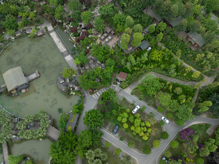 Aerial  view of beautiful park landscape in Chengdu city, China