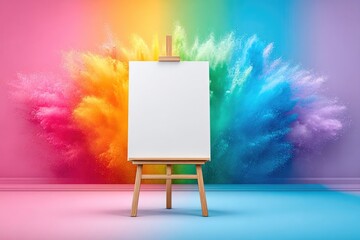 Blank canvas and colorful powder explosion background