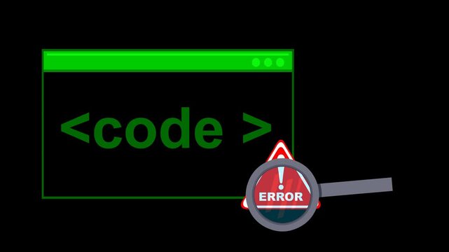 video animation icon concept searching for error code in terminal cmd prompt system, on a transparent background with alpha channel set to zero