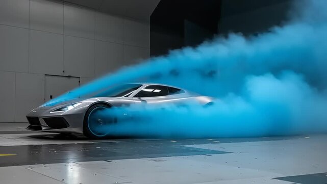 Aerodynamic Testing of a Sleek Silver Sports Car in a Wind Tunnel Analysis