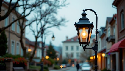 a tranquil nighttime scene in a small town or neighborhood