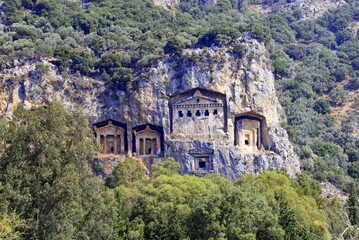 Lycian Rock Tombs in Turkey. Ancient Greek Caves, UNESCO World Heritage Site ,Turkey.