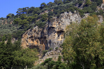 Lycian Rock Tombs in Turkey. Ancient Greek Caves, UNESCO World Heritage Site ,Turkey.