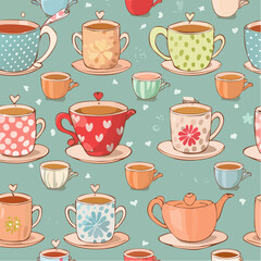 Tea cups collection in vintage style