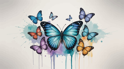Vibrant Watercolor Butterflies on White Background Artistic Illustration.