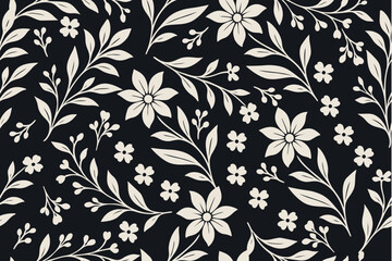 Elegant cream floral silhouettes on a deep black background. Perfect for vintage wallpaper, fabric patterns, or modern botanical-themed design projects.