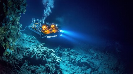 Submersible vehicle in deep ocean