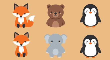 Obraz premium Cute Cartoon Animals Vector Set