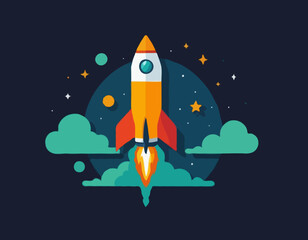 Rocket Vector Illustration &ndash; Flat Style Space Launch Icon