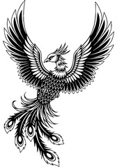 Fototapeta premium Majestic Japanese Style Phoenix Illustration. Dynamic Mythical Fire Bird Vector Art Symbolizing Rebirth, Renewal, and Good Fortune