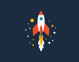 Rocket Vector Illustration &ndash; Flat Style Space Launch Icon