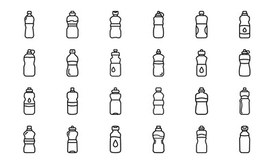 Kitchen Tools and Utensils Line Icon Set – Outline Illustrations of Butter Dish, Chopsticks, Cooking Pot, Cutlery, Frying Pan, Plate, Rolling Pin, Salt Shaker, and Kitchenware Essentials