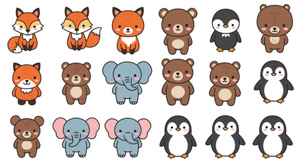 Obraz premium Cute Cartoon Animals Vector Set