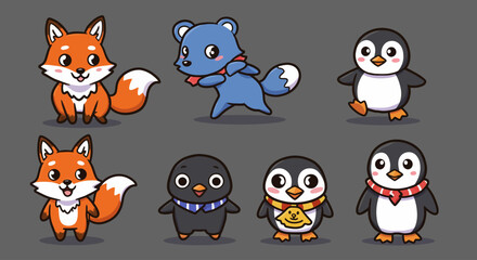 Obraz premium Cute Cartoon Animals Vector Set