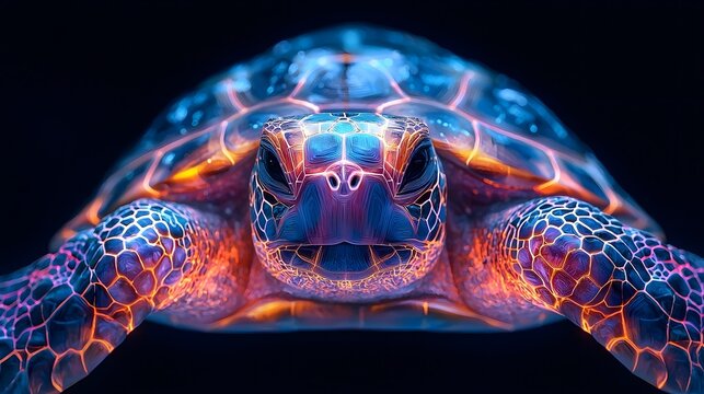 Minimalist geometric turtle shell portrait with vibrant ancient wisdom