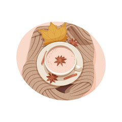 mug of coffee with cinnamon autumn vector illustration