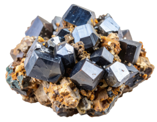 Franklinite with Zincite Rough Mineral Cluster, Isolated Transparent PNG