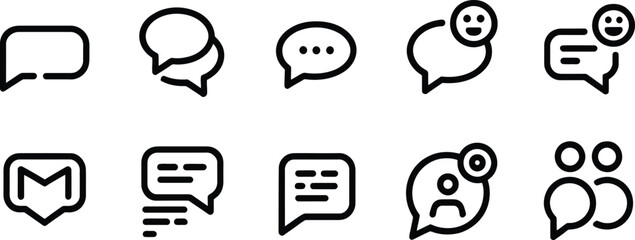 Modern Communication & Messaging Line Icons Set – Chat Bubbles, Social Media, Email, Group Discussions, and Online Interaction UI/UX Elements