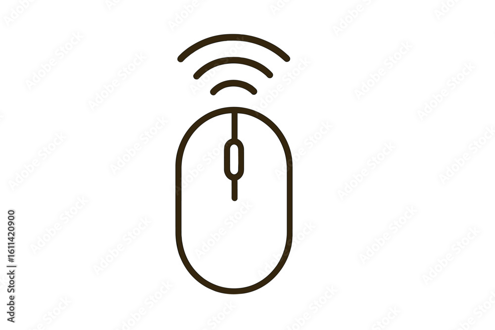 Poster wireless computer mouse icon in a simple flat linear design. vector graphic of a pc peripheral with 