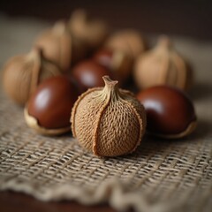 Hazelnut resting on textured linen surface