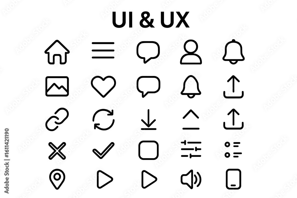 Aufkleber line icon set for ui and ux design. web and mobile interface essentials pack. vector symbols for app