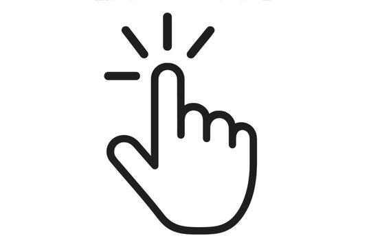 Hand cursor clicking icon. Pointer finger press or tap gesture. Computer mouse symbol for website, UI, app button. Click here concept. Vector illustration on isolated background.