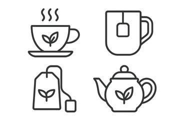 Tea line icon set. Vector collection of simple outline symbols. Hot drink, beverage, teacup, mug, teapot, teabag. Graphic elements for cafe menu design. Herbal tea concept.