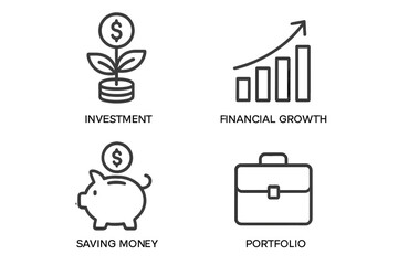 Finance line icon set. Investment growth, saving money, business portfolio concepts. Simple outline vector symbols for banking, economy and financial success illustration.