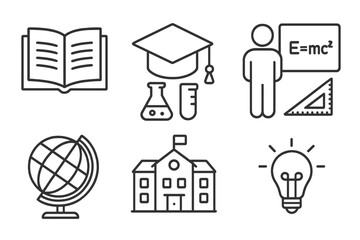 Education line icon set for school and university. Vector symbols for learning, knowledge, science, graduation, study, and back to school concepts. Simple illustration.