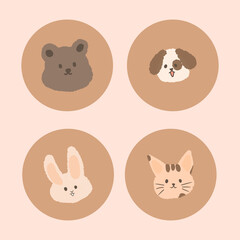 set of cute animals doodle icon vector illustration for sticker, decoration, kids book 