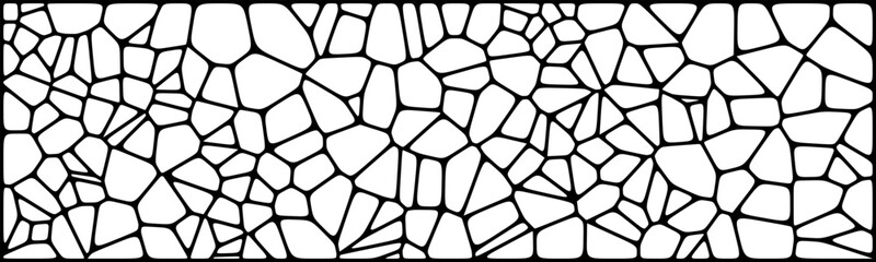 Abstract black and white mosaic pattern made of irregular polygonal shapes with bold black outlines, creating a stained glass or cracked surface effect.

