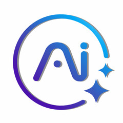 AI logo design with blue-purple gradient and soft shadow. AI icon. AI logo isolated on white background. Perfect for artificial intelligence, tech startups, software, or digital branding.