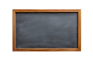 Empty wooden framed chalkboard for writing and education isolated on transparent background