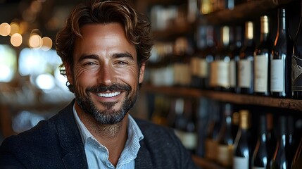 Confident businessman enjoying a glass of wine in a cozy wine cellar