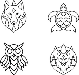 Tribal animal collection with bold decorative ethnic style design Vector illustration