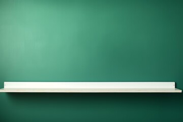 Empty white shelf on a vibrant green wall, perfect for displaying decorative items and adding a touch of modern minimalism to any room