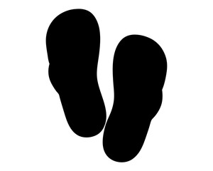 Silhouette of two black flipflops on a white background, summer footwear