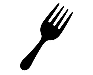 A black and white silhouette illustration of a simple four pronged fork