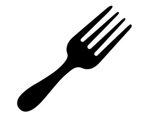 Stylized black and white image of a fork for food preparation and service