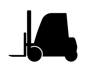 Simple black silhouette of a forklift truck isolated on white background
