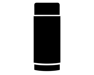 Black cylindrical bottle with a white stripe, minimalist, isolated on white
