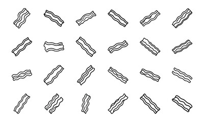 Line Art Food Icon Bundle – Bacon, Broccoli, Tacos, Cabbage, Carrot, Drumstick, Seafood, Fruits, Asian Noodles, Pancakes, Donuts, Lettuce, and Snack Outline Collection