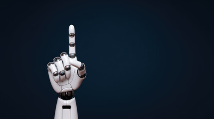 White cyborg robotic hand pointing his finger. Artificial Intelligence and technology futuristic coordination concept.