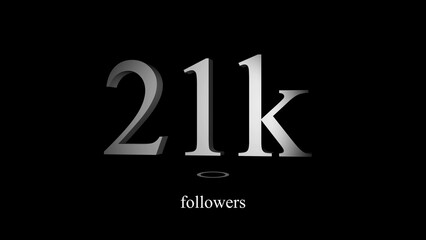 Twenty one thousand followers announcement on social media against a black background